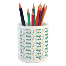 Folkloric Ornate Happy Cat Pencil Pen Holder