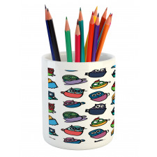 Funny Owl in Coffee Mug Pencil Pen Holder