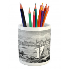 Sketchy Nostalgic City Scene Pencil Pen Holder