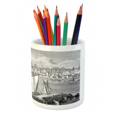 Sketchy Nostalgic City Scene Pencil Pen Holder