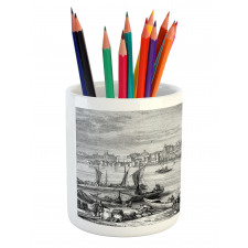 Sketchy Nostalgic City Scene Pencil Pen Holder