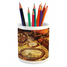 Watch on Old Map Nautical Pencil Pen Holder