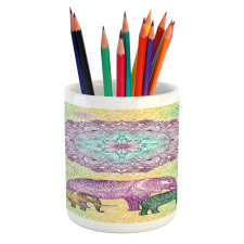 Eastern Elephants Flowers Pencil Pen Holder