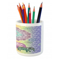 Eastern Elephants Flowers Pencil Pen Holder