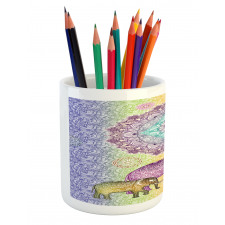 Eastern Elephants Flowers Pencil Pen Holder