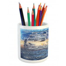 Nautical Ship on the Ocean Pencil Pen Holder