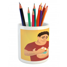 Man Feeding His Child Pencil Pen Holder