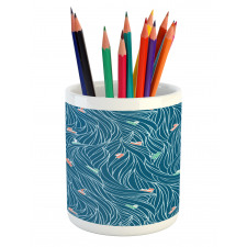 Waves and Ships Cartoon Pencil Pen Holder