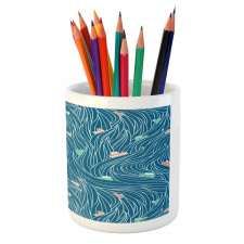 Waves and Ships Cartoon Pencil Pen Holder