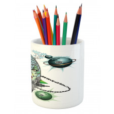 Futuristic Girl Planets Pencil Pen Holder