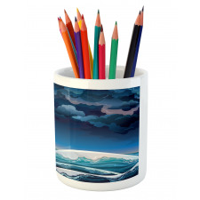 Night Seascape Boat Pencil Pen Holder