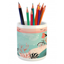 Woman Cycling in Sea Pencil Pen Holder