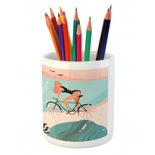 Woman Cycling in Sea Pencil Pen Holder