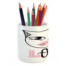 Kitten Face and Love Typography Pencil Pen Holder