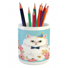 Graphical Fluffy Kitten Party Pencil Pen Holder