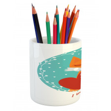 Romantic Theme Fox Heart Pencil Pen Holder