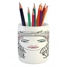 Floral Girl Drawing Pencil Pen Holder