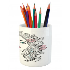 Floral Girl Drawing Pencil Pen Holder