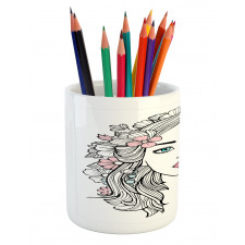 Floral Girl Drawing Pencil Pen Holder