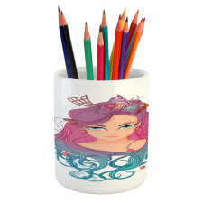 Colorful Hair Girl Pencil Pen Holder