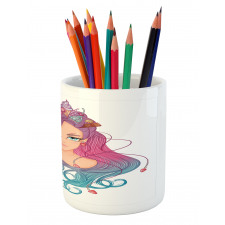 Colorful Hair Girl Pencil Pen Holder