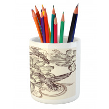 Bird Flowers Pattern Pencil Pen Holder