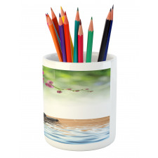 Bamboo Tree Orchid Stones Pencil Pen Holder