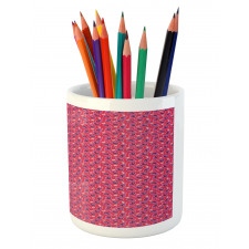 Floral Folk Art on Stripes Pencil Pen Holder