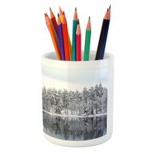 Trees in Cold Day Lake Pencil Pen Holder