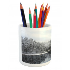 Trees in Cold Day Lake Pencil Pen Holder