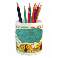 Elephant Trees Leaves Pencil Pen Holder