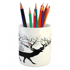 Deer Colorful Birds Pencil Pen Holder