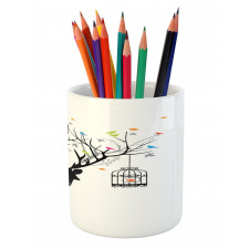 Deer Colorful Birds Pencil Pen Holder