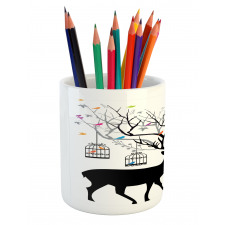 Deer Colorful Birds Pencil Pen Holder