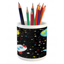 Stars Earth Moon Rocket Pencil Pen Holder