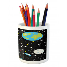 Stars Earth Moon Rocket Pencil Pen Holder