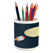 Flying Rocket and Moon Pencil Pen Holder