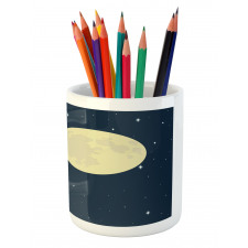 Flying Rocket and Moon Pencil Pen Holder