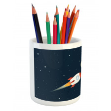 Flying Rocket and Moon Pencil Pen Holder