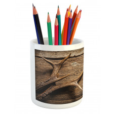 Wooden Deer Rustic Antler Pencil Pen Holder