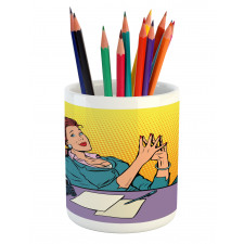 Pop Art Businesswoman Pencil Pen Holder