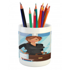 Businesswoman at Office Pencil Pen Holder