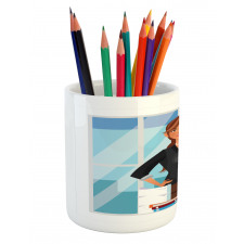 Businesswoman at Office Pencil Pen Holder