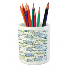 Fresh Flowers on Stripes Pencil Pen Holder