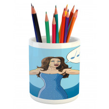 Comic Book Art Singing Woman Pencil Pen Holder