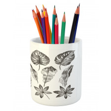 Monochrome Exotic Leaf Pencil Pen Holder