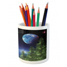 Cosmic Night Pine Trees Pencil Pen Holder