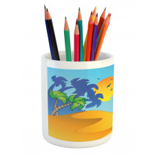 Cartoon Desert Landscape Palms Pencil Pen Holder