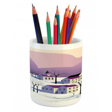 Graphical Village Scene Pencil Pen Holder