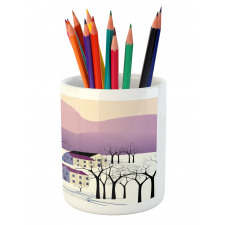 Graphical Village Scene Pencil Pen Holder